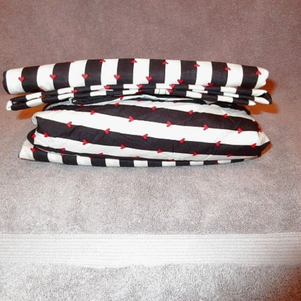 Betsey Johnson Wonderland Full Sheet Set 4 Piece Hearts & Stripes Retro Love NEW